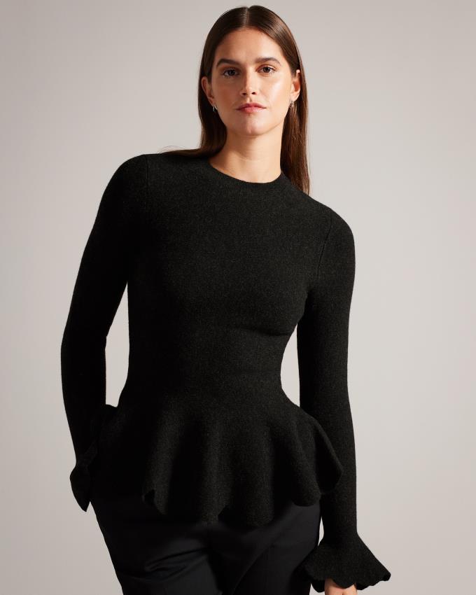 Hauts Ted Baker Long Sleeve Knitted Peplum Grise Femme | SLH-22192845